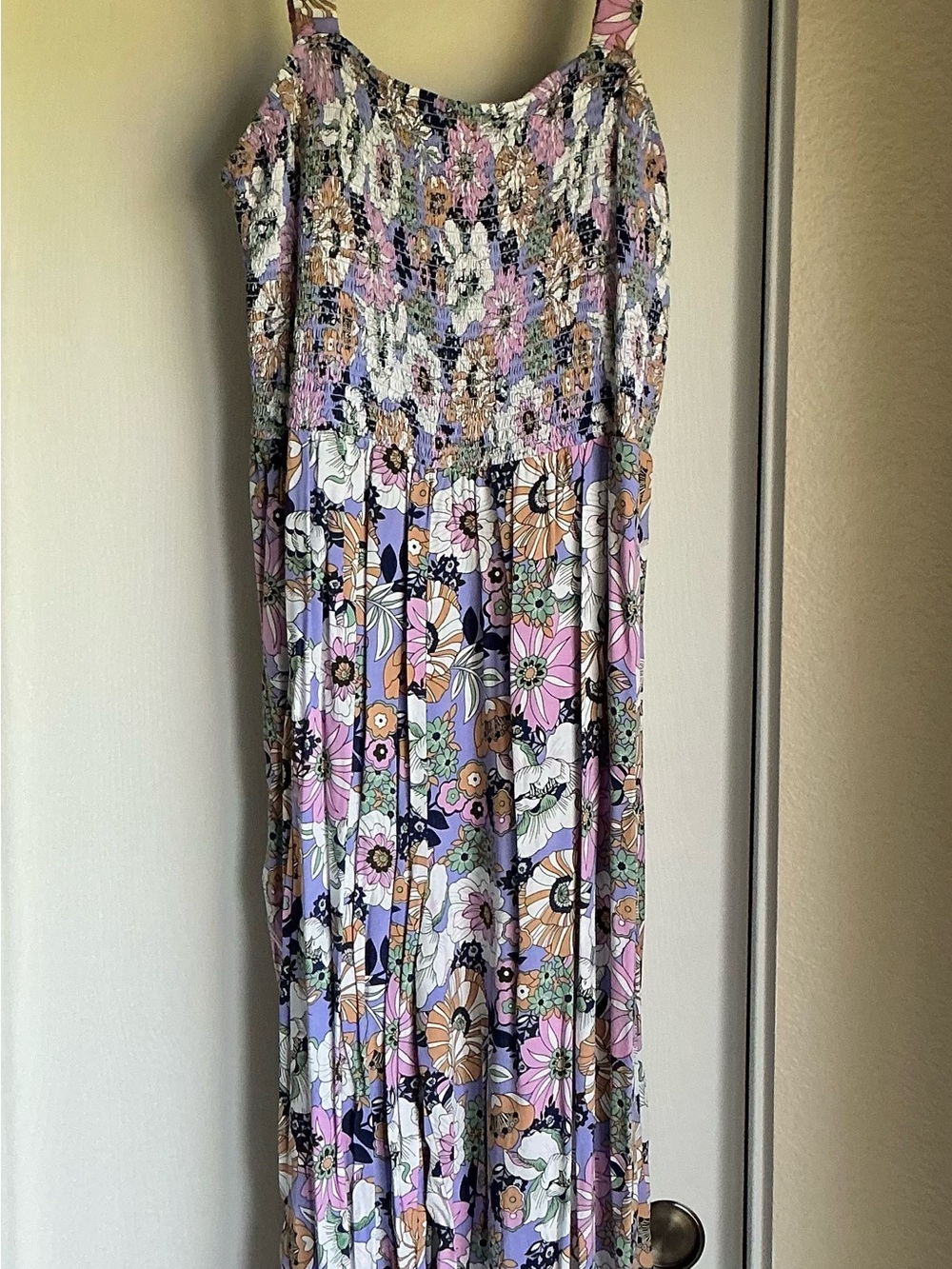 Floral Smocked Maxi Jumpsuit — Pink, Lavender & Cream